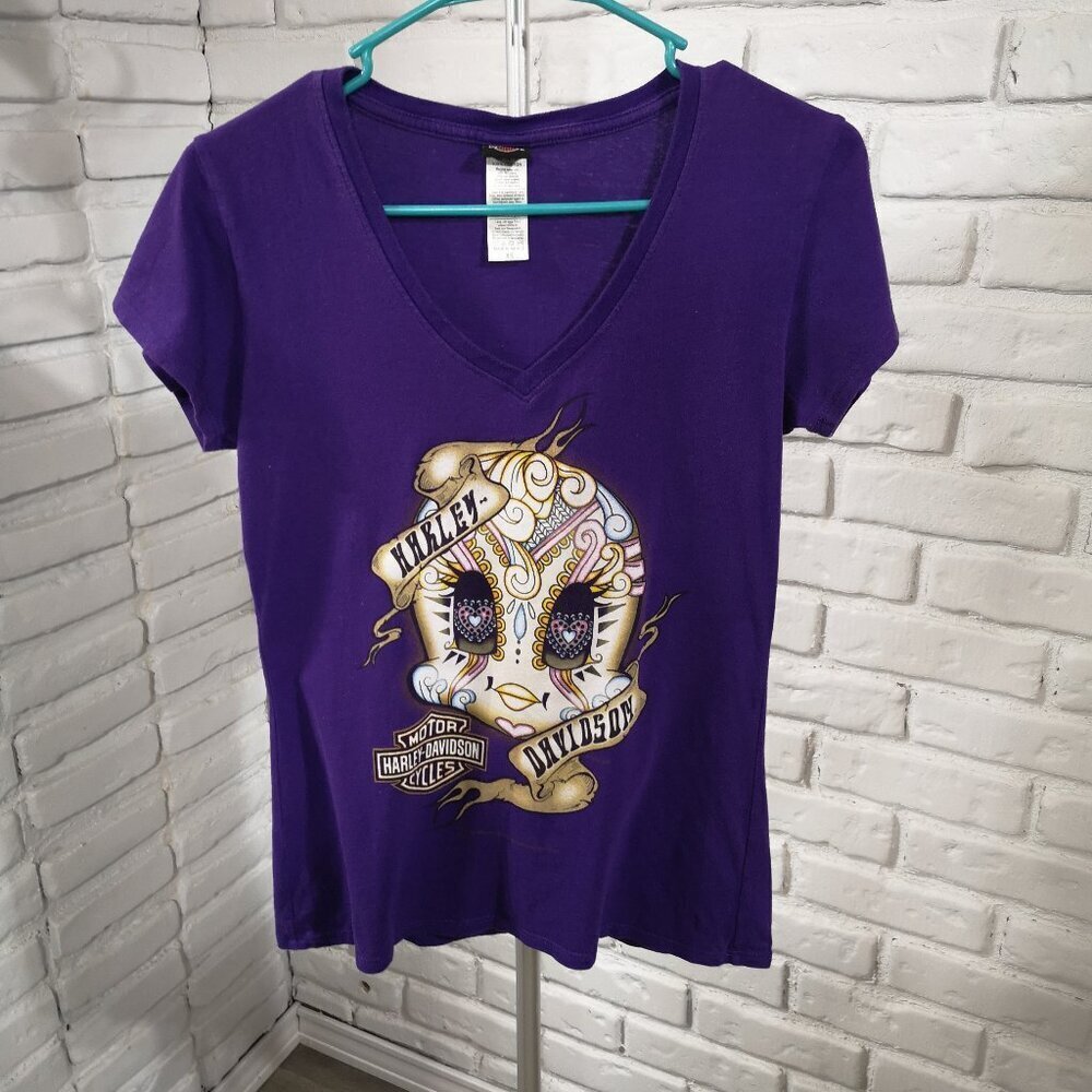 Harley Davidson x Looney Tunes Ladies Size XS Purple Graphic V-neck T-shirt